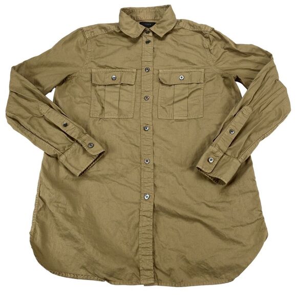 J.CREW Button Up Shirt Womens Size 2 Green Cotton Casual Collared Long Sleeve - Picture 1 of 14